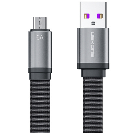 Kabel USB mikro 6A 1,5m płaski czarny